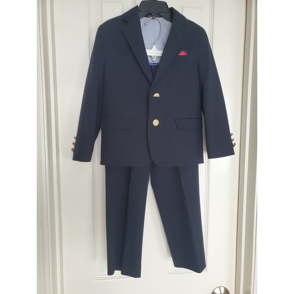 IZOD Suit Set Navy Blue Two Button Blazer Trousers Formal Wedding Party Size 5